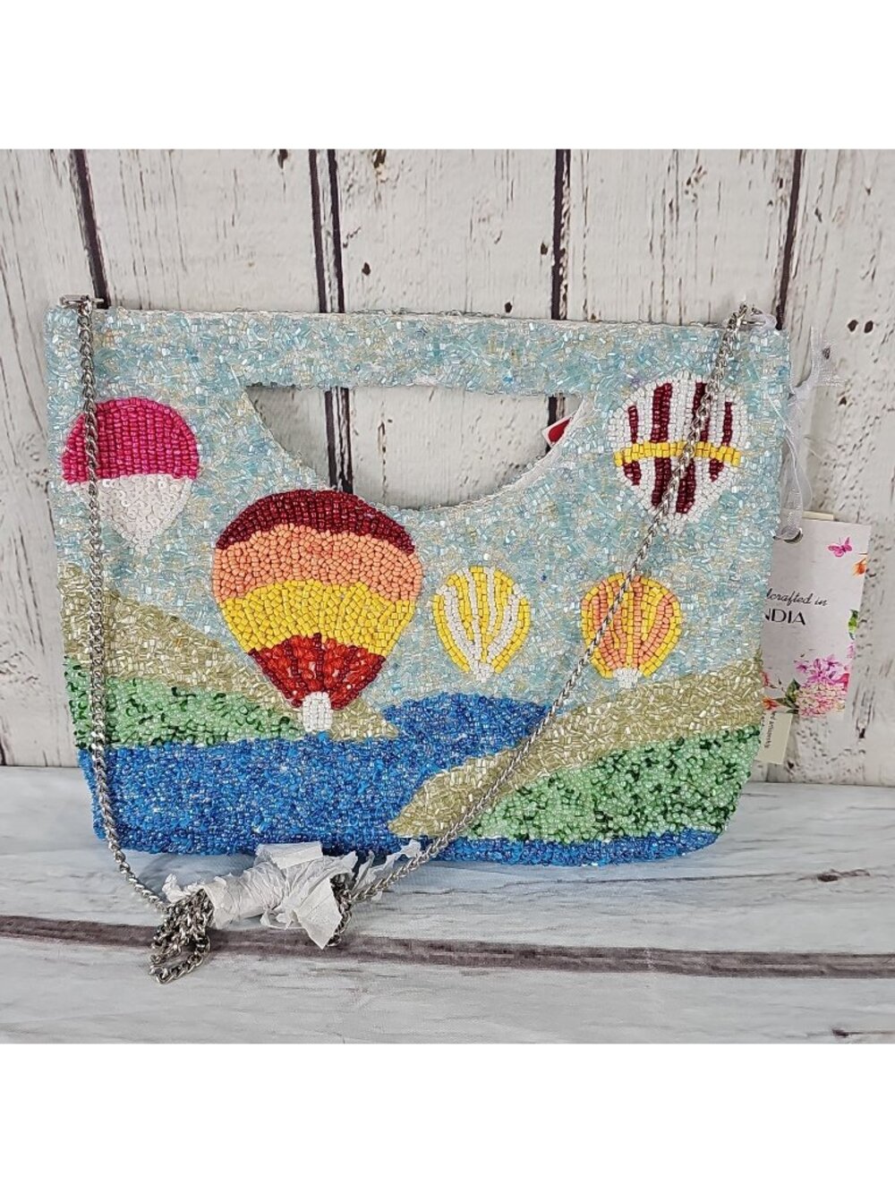 Handcrafted in India Beaded Bag Hot Air Balloons Crossbody Viral Tiktok New NWT